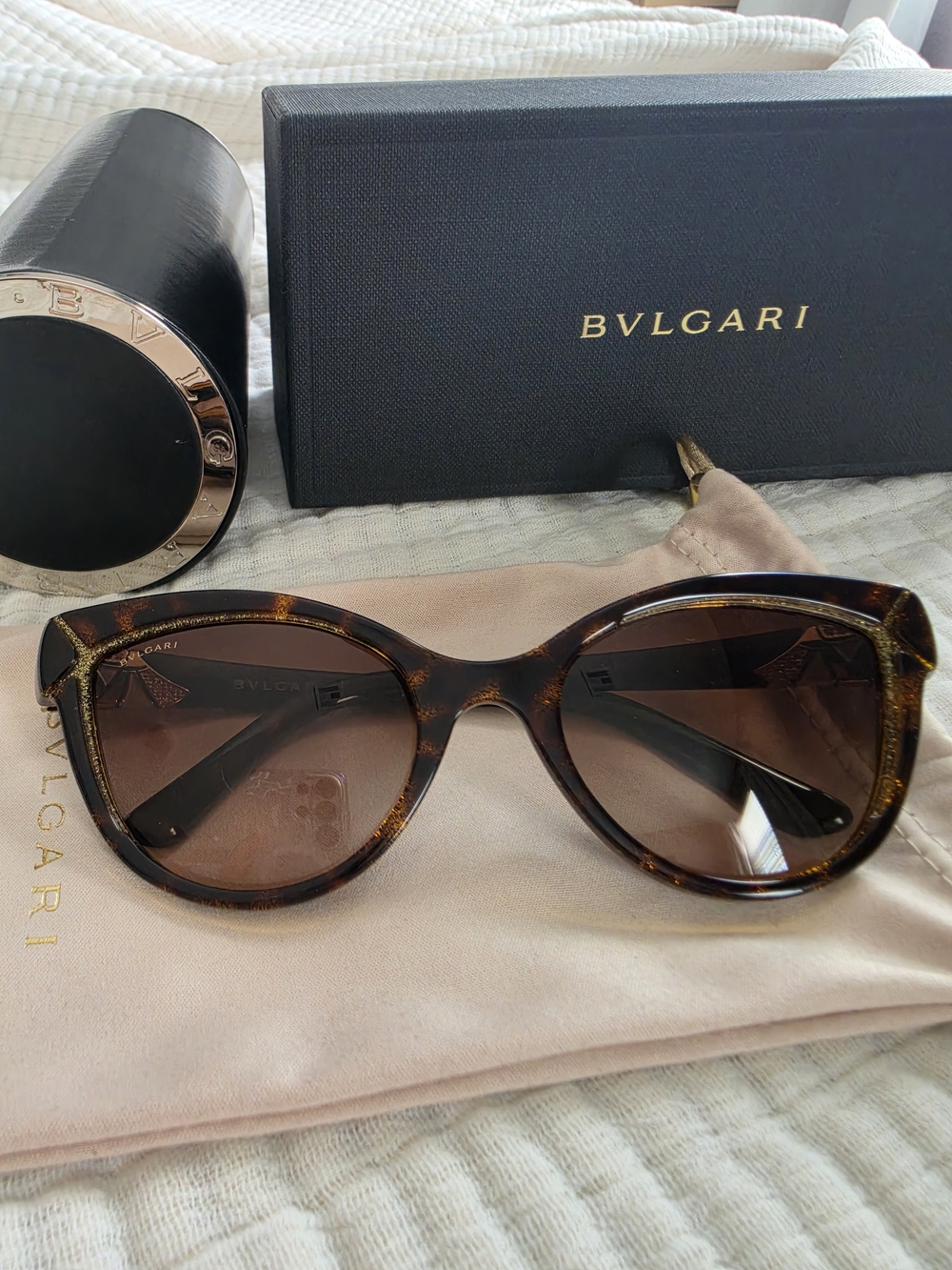 Bvlgari Tortoiseshell Cat-Eye Sunglasses with Brown Lenses